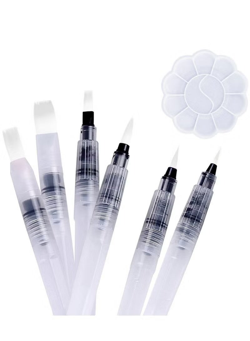 6 Set Watercolor Brush Pen with Flower Shape Paint Plate Tray Mixing Palette, Assorted Tips Size,  Refillable Paintbrush, For Watercolour Oil Acrylic Painting - Image 2