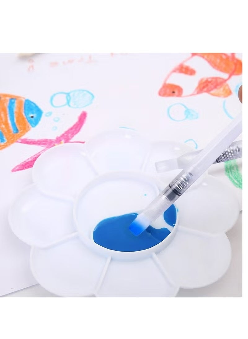 6 Set Watercolor Brush Pen with Flower Shape Paint Plate Tray Mixing Palette, Assorted Tips Size,  Refillable Paintbrush, For Watercolour Oil Acrylic Painting - Image 3
