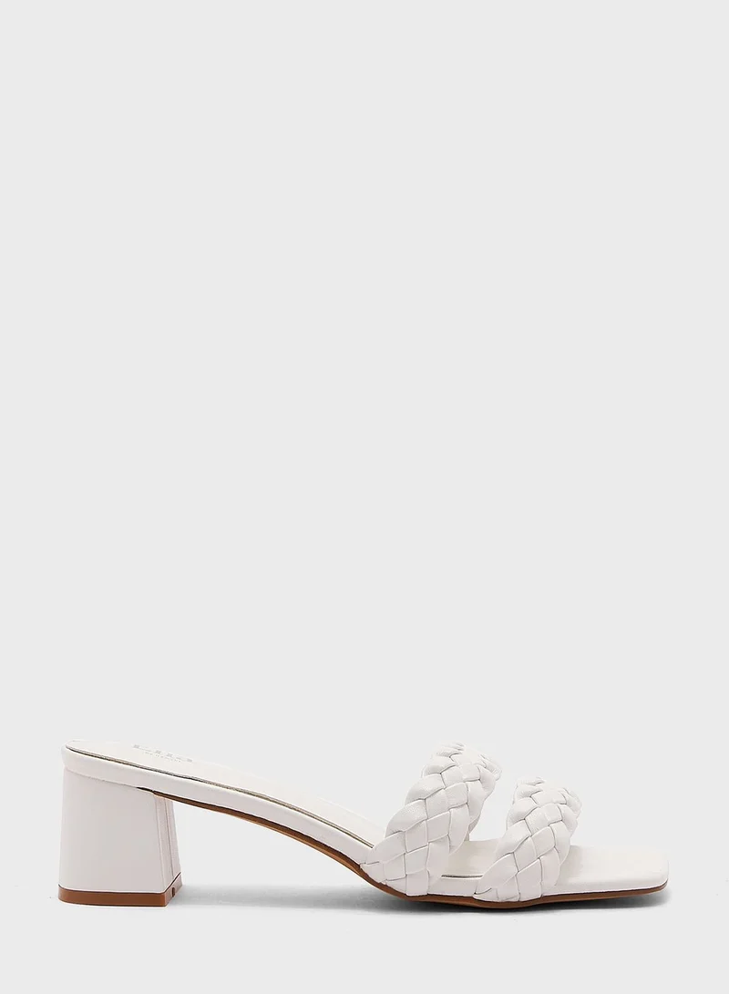 ELLA Plaited Double Strap Block Heel Sandal