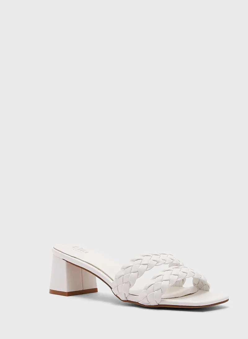ELLA Plaited Double Strap Block Heel Sandal