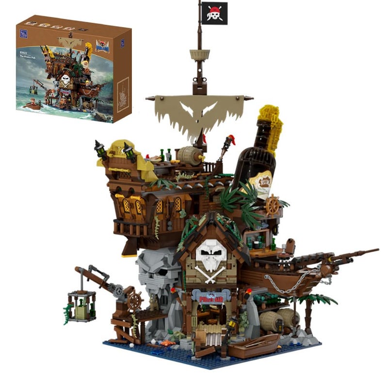 PANTASY Pirate Pub Building Kit Modular Shipwreck Tavern Architecture Deck with Terrace Bar Rum Bottle Pirate Figures Creative Nautical Display Set for Adults and Collectors - Image 2