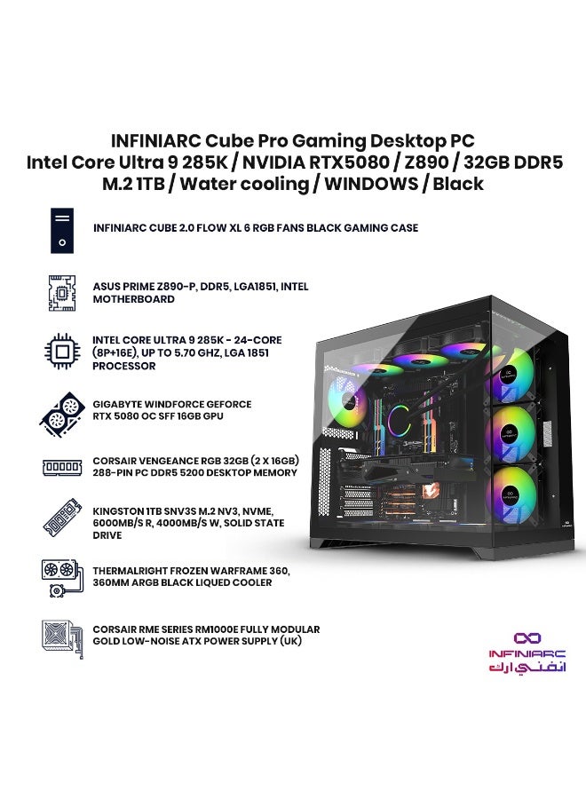 INFINIARC Cube Pro Gaming Desktop PC ( Intel Core Ultra 9 285K - NVIDIA RTX5080- Z890 - 32GB DDR5 -M.2 1TB-Water cooling -WINDOWS) Black black - Image 3