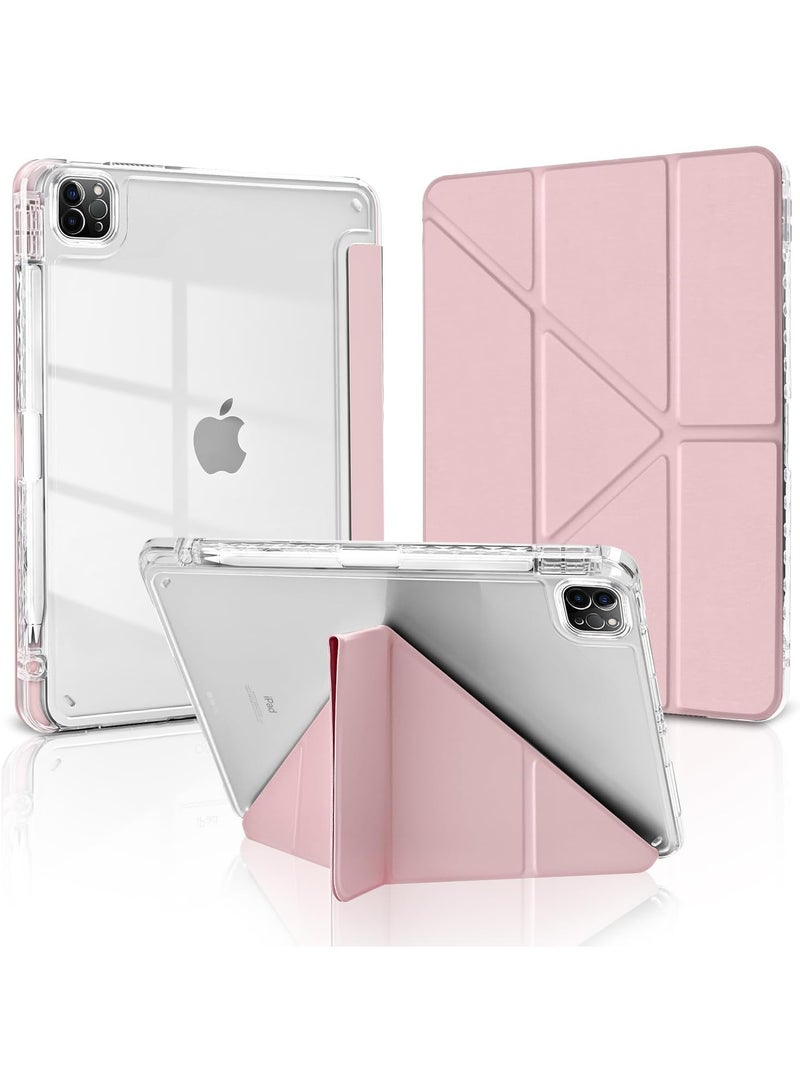 ELTRAZONE Case for iPad Pro 11 Inch 2022/2021/2020/2018 4th/3rd/2nd/1st Gen with Pencil Holder, 5-in-1 Multiple Viewing Angles, Shockproof Clear Transparent Back Protective Case, Pink - Image 1