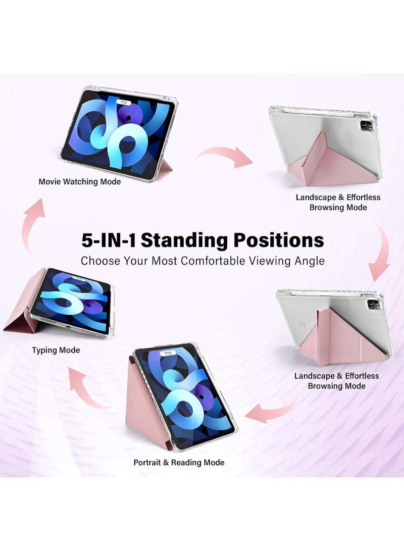 ELTRAZONE Case for iPad Pro 11 Inch 2022/2021/2020/2018 4th/3rd/2nd/1st Gen with Pencil Holder, 5-in-1 Multiple Viewing Angles, Shockproof Clear Transparent Back Protective Case, Pink - Image 2