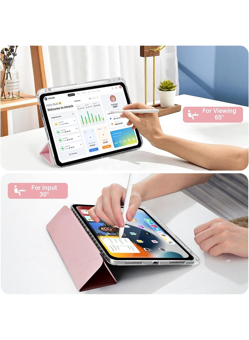 ELTRAZONE Case for iPad Pro 11 Inch 2022/2021/2020/2018 4th/3rd/2nd/1st Gen with Pencil Holder, 5-in-1 Multiple Viewing Angles, Shockproof Clear Transparent Back Protective Case, Pink - Image 3