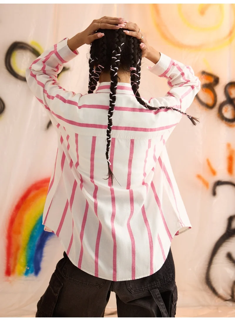 The Souled Store  The Souled Store Clover Bunny: Women and Girls Full Sleeves Spread Collar Striped Graphic Printed Cotton Oversized Fit Lightweight Comfortable All-Season Shirt for Casual Streetwear  | Best Price UAE