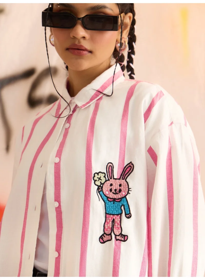 The Souled Store  The Souled Store Clover Bunny: Women and Girls Full Sleeves Spread Collar Striped Graphic Printed Cotton Oversized Fit Lightweight Comfortable All-Season Shirt for Casual Streetwear  | Best Price UAE
