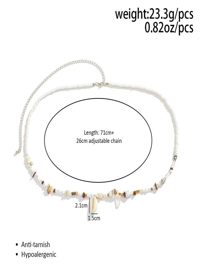 Aaishwarya Cowrie Shell With White & Brown Beads Beaded Waist Chain | Boho Beach Accessory | Hip Chains for Women and Girls | Elegant Kamarband - Image 4