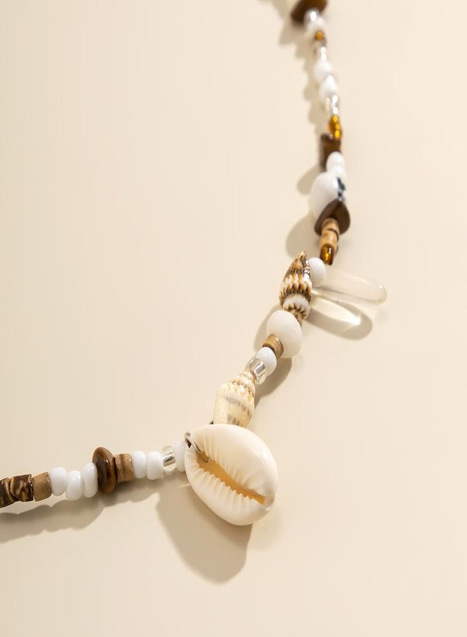 Aaishwarya Cowrie Shell With White & Brown Beads Beaded Waist Chain | Boho Beach Accessory | Hip Chains for Women and Girls | Elegant Kamarband - Image 3