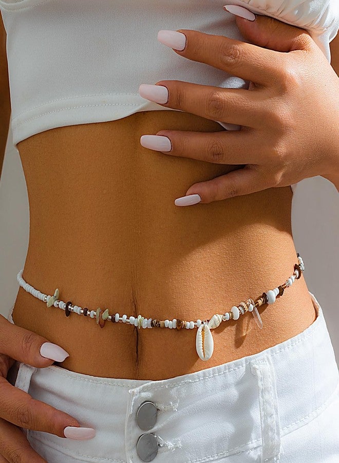 Aaishwarya Cowrie Shell With White & Brown Beads Beaded Waist Chain | Boho Beach Accessory | Hip Chains for Women and Girls | Elegant Kamarband - Image 2