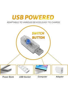 إيروريكس 2 حزمة من مصابيح خرافية بمنفذ USB مع جهاز تحكم عن بعد 10 أقدام و3 أمتار و100 مصباح LED متلألئ على شكل مجموعة ألعاب نارية و8 أوضاع وسلسلة من الأسلاك النحاسية المقاومة للماء لغرفة النوم وحفلات الزفاف وديكور الحديقة  - Image 4
