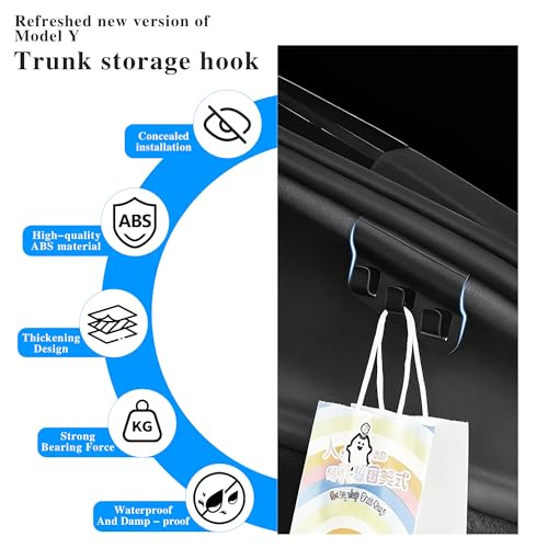 Arcoche Trunk Grocery Bag Hook ABS Trunk Hook for Tesla Model Y Juniper Accessories 2025 2026 Trunk Organizer 2PC - Image 2