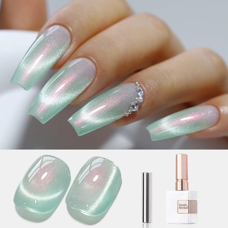 Double Rhythm 0.5 OZ Cat Eye Gel Polish with Magnet 15ML Holographic Glitter Shimmer Translucent Jelly Color Magnetic Polish Salon DIY at Home (MC1005) - Image 1
