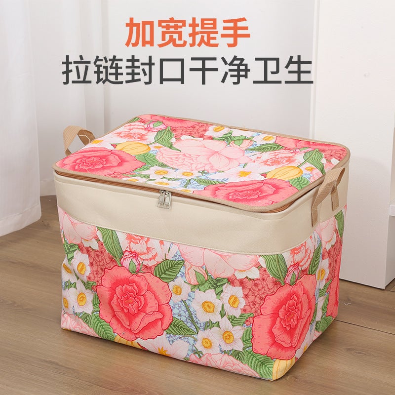 Cotton And Linen Eva Storage Bag Clothes Quilt With Steel Ring Flower Peony Lily Thickened Fabric With Cover Finishing - Image 2
