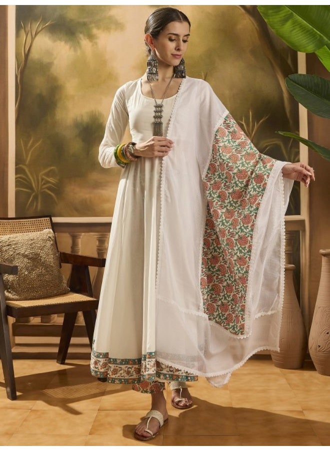 AKS White Floor length Anarkali with Dupatta  - Image 1