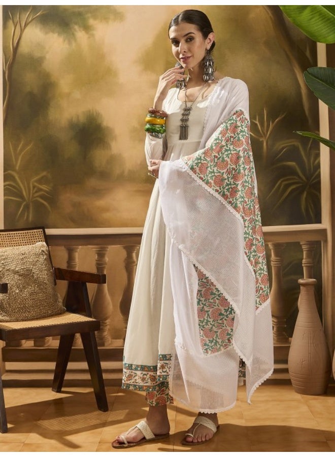 AKS White Floor length Anarkali with Dupatta  - Image 4