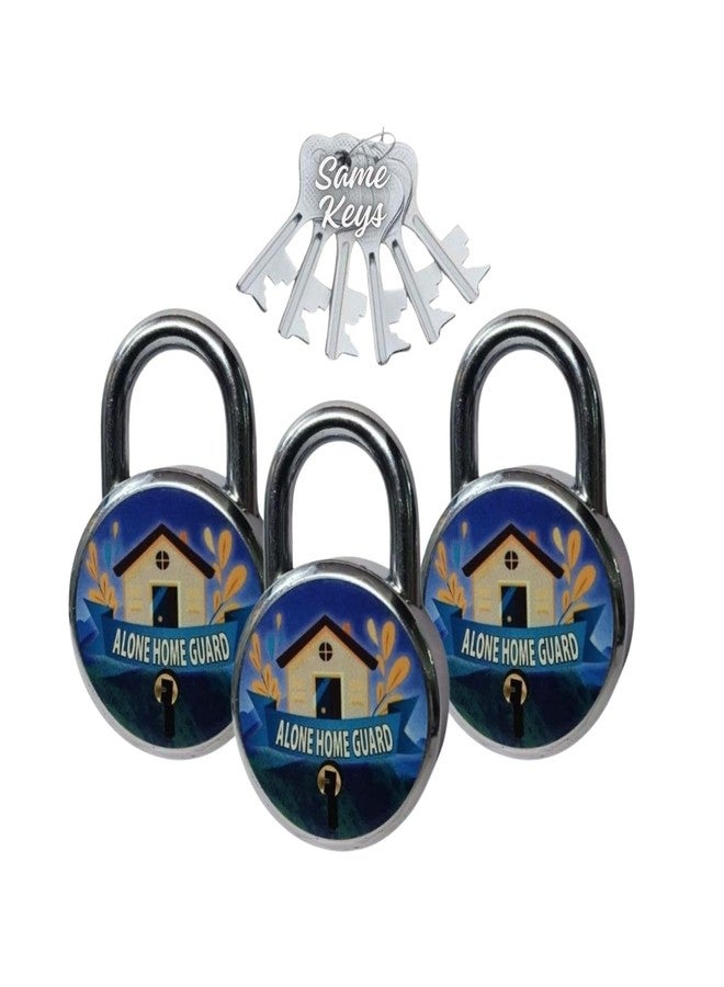 ONEPRO Home Guard 50mm 3 Padlocks with 6 Same Keys | Double Locking 7 Levers | Lock and Keys for Home Door Shutter Shop Main Gate Sutter, Laser Print Finish, Rust Proof (Pack of 3) - Image 1