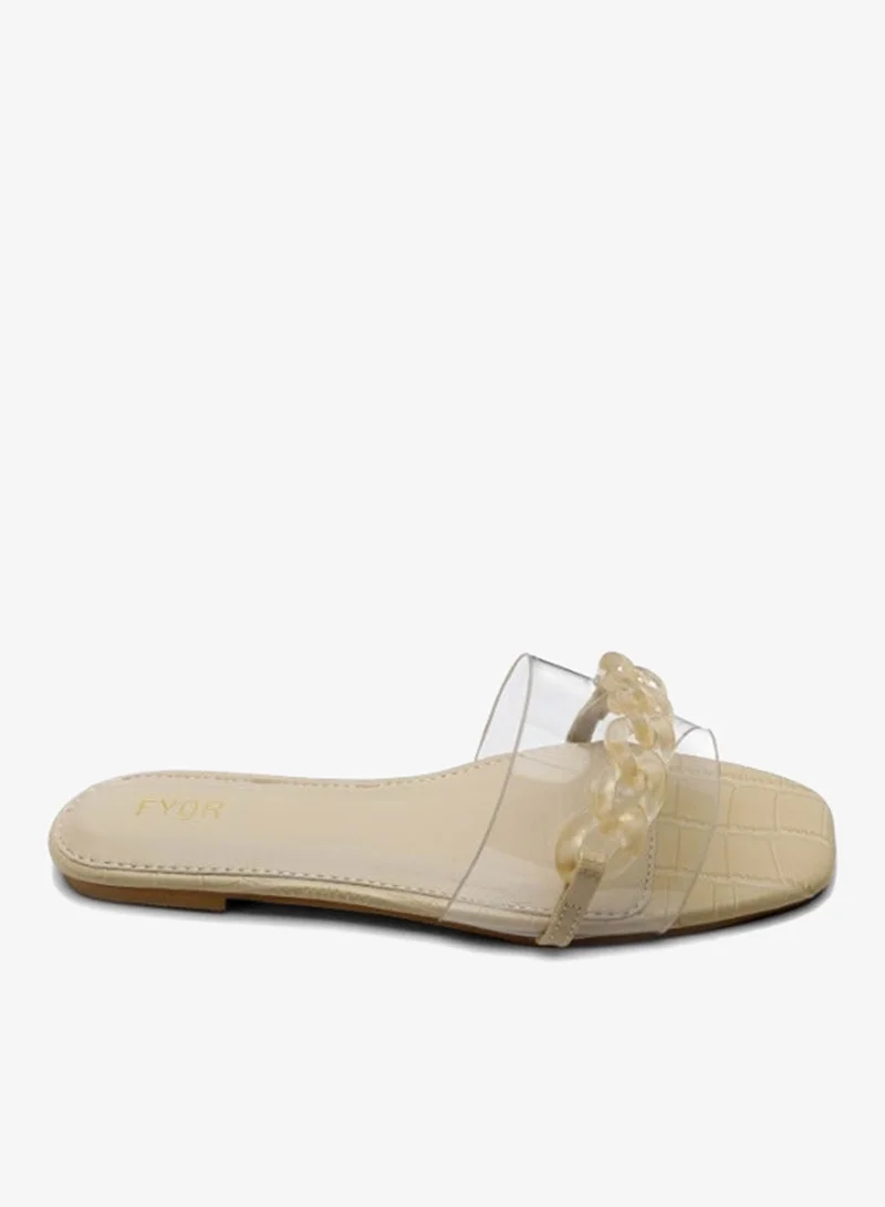 فايور صندل سلايد شفاف بتفاصيل سلسلة