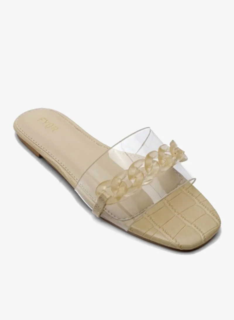 فايور صندل سلايد شفاف بتفاصيل سلسلة