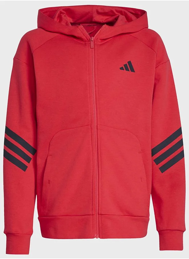 اديداس جاكيت رياضية للأطفال Future Icons 3-Stripes Full-Zip Hooded