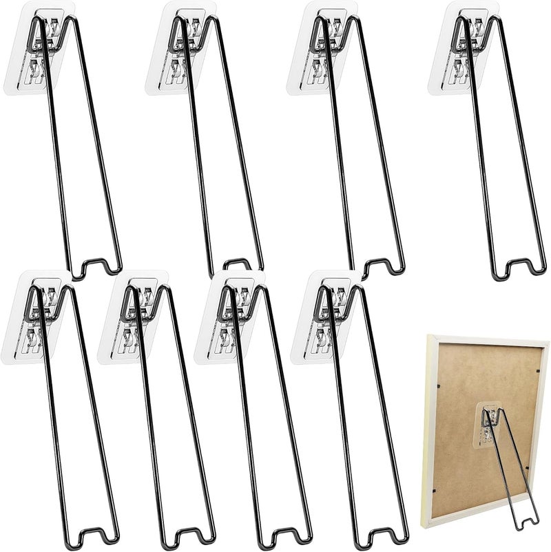 Set of 8 Iron Picture Frame Brackets, Black Easel Back Stands, Self-Stick Design for Frames 8.66 to 14.17 in / 22 to 36 Cm, Foldable and Stable - Image 1