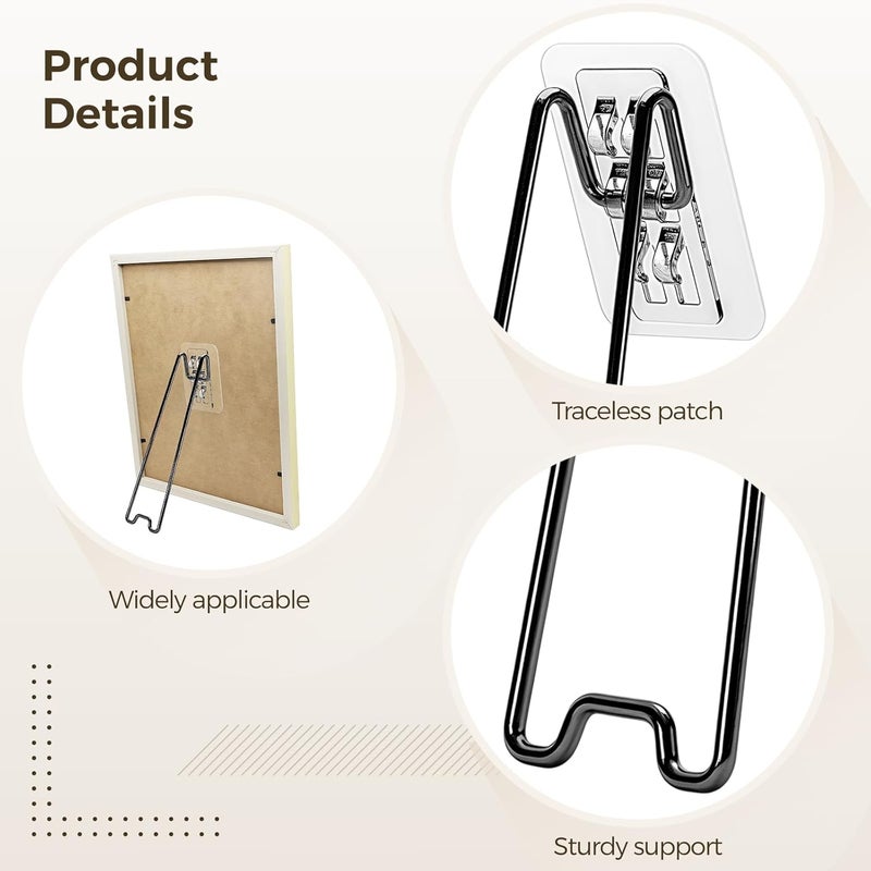 Set of 8 Iron Picture Frame Brackets, Black Easel Back Stands, Self-Stick Design for Frames 8.66 to 14.17 in / 22 to 36 Cm, Foldable and Stable - Image 5