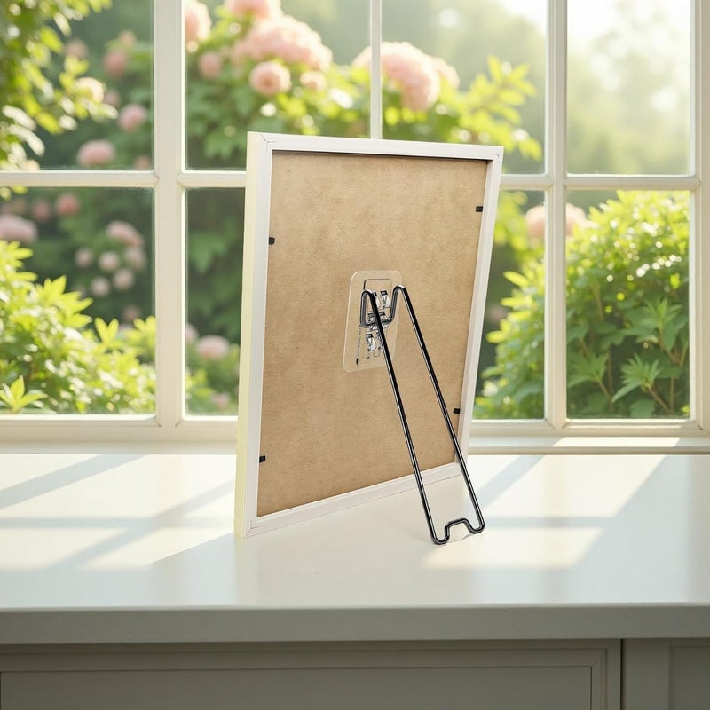 Set of 8 Iron Picture Frame Brackets, Black Easel Back Stands, Self-Stick Design for Frames 8.66 to 14.17 in / 22 to 36 Cm, Foldable and Stable - Image 4
