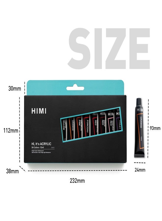 HIMI Acrylic Paint Tubes 24 Colours 12ml, 0.4 US fl oz Tubes Craft Paint, Non Toxic Acrylic Paint for Artist ，Perfect for Canvas, Wood, Fabric, Leather, Cardboard, Paper, MDF and Crafts - Image 5