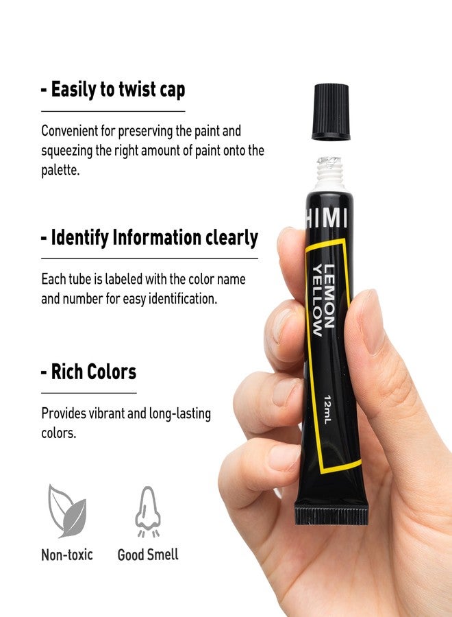 HIMI Acrylic Paint Tubes 24 Colours 12ml, 0.4 US fl oz Tubes Craft Paint, Non Toxic Acrylic Paint for Artist ，Perfect for Canvas, Wood, Fabric, Leather, Cardboard, Paper, MDF and Crafts - Image 4