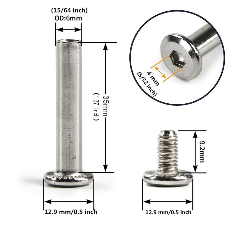 Zoofen 10 pcs Inline Skate Replacement Bearings Skating Screws OD 6mm Roller Blades Replacement Skate Wheel Axles|（35mm） - Image 2