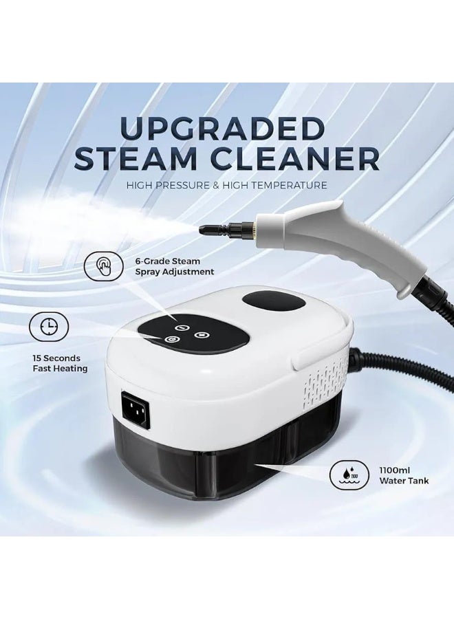 BlueFire High Pressure Steam Cleaner 2500W with Smart Touchscreen – Handheld Steam Cleaning Machine with 6 Adjustable Levels, 1000ml Large Tank, Rapid 15s Heating, and 3 Brush Heads – Portable Multi-Surface Steam Cleaner for Kitchen, Bathroom, Floors, Carpets & Tiles - Image 2