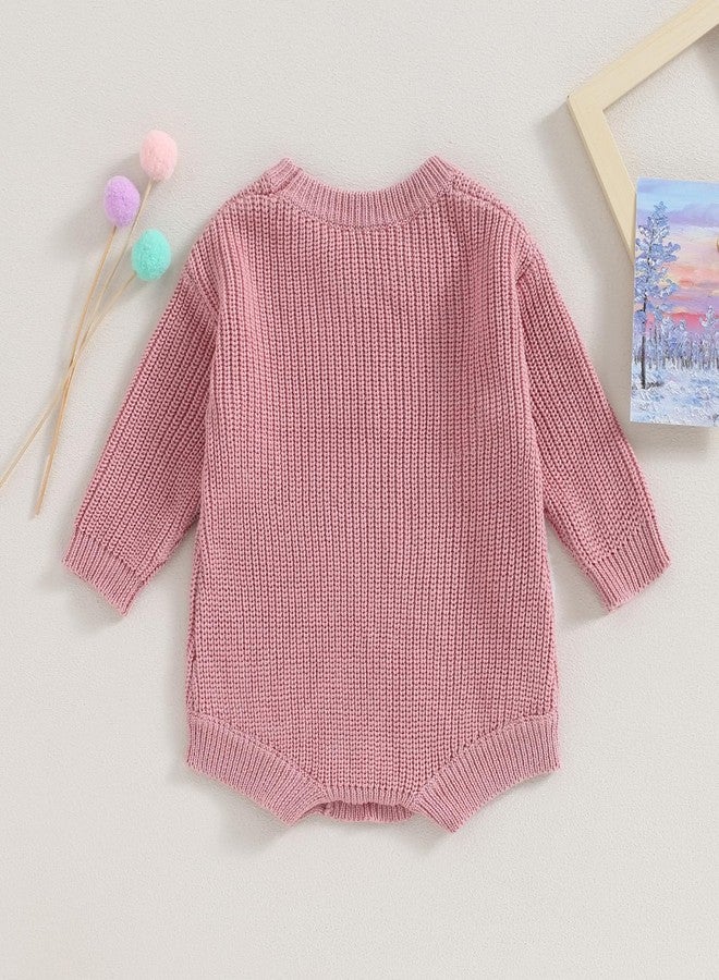 Mubineo Baby Girl Winter Clothes Cute Flower Romper Sweater Jumpsuit Pullover Long Sleeve Knit Newborn Infant Sweaters (Dusty Pink, 0-3 Months) - Image 5