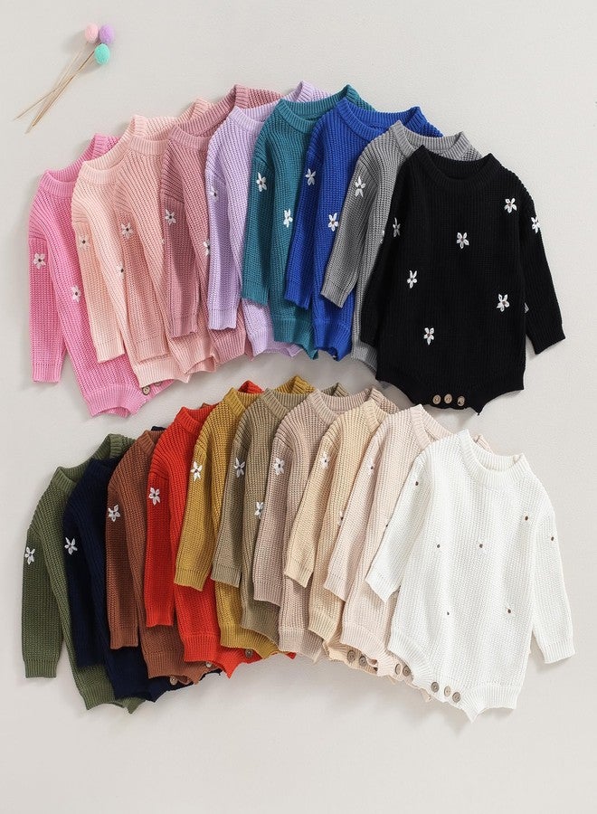 Mubineo Baby Girl Winter Clothes Cute Flower Romper Sweater Jumpsuit Pullover Long Sleeve Knit Newborn Infant Sweaters (Dusty Pink, 0-3 Months) - Image 3