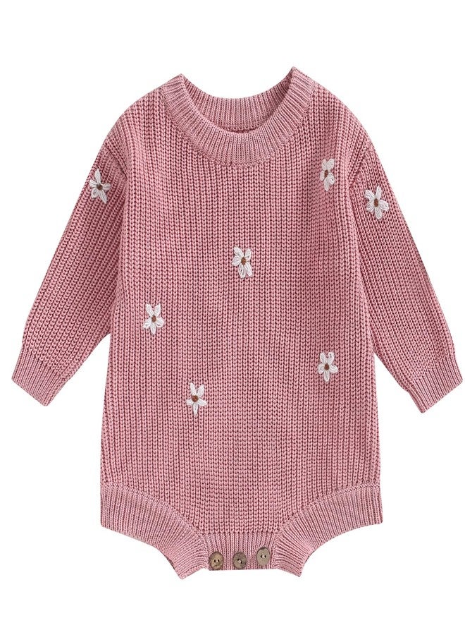 Mubineo Baby Girl Winter Clothes Cute Flower Romper Sweater Jumpsuit Pullover Long Sleeve Knit Newborn Infant Sweaters (Dusty Pink, 0-3 Months) - Image 1