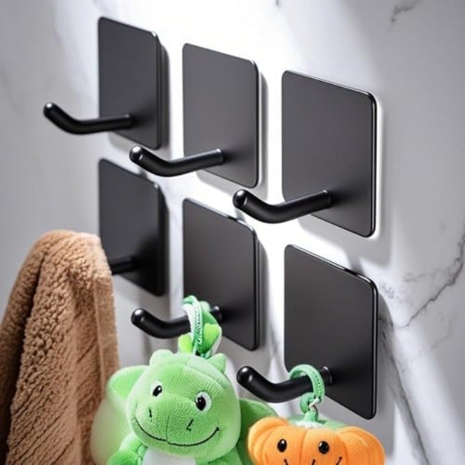 DELITON Adhesive Towel Hooks on Wall: Robe Hooks for Hanging Clothes Hats Stick on Bathroom/Kitchen SUS 304 Stainless Steel Silver - Image 1