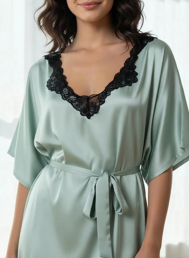 Aadaraya  Adaraya Night Dress Short Sleeve With Belt for Women | Best Price UAE