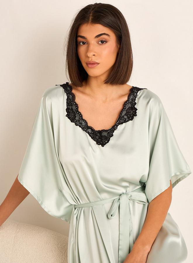 Aadaraya Adaraya Night Dress Short Sleeve With Belt - Image 4