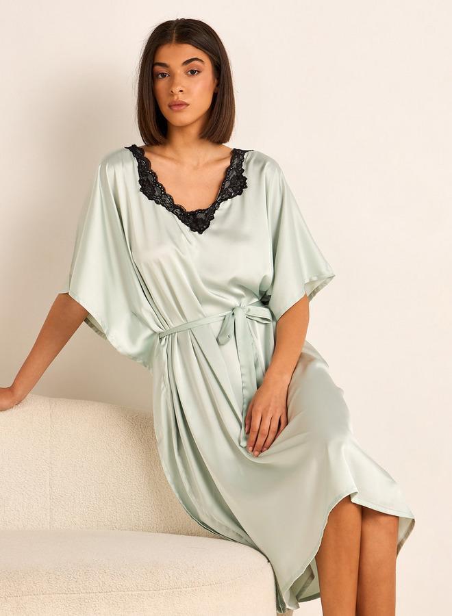 Aadaraya Adaraya Night Dress Short Sleeve With Belt - Image 1