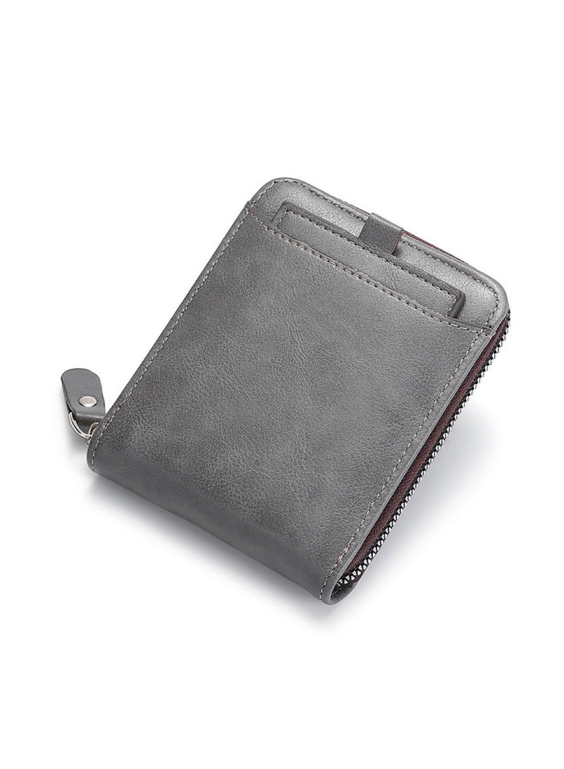 Goolsky Men's Faux Leather Fashion Business Wallet Solid Color Anti-Skimming Horizontal Design Large Capacity Zipper Short Wallet Card Holder Men's Coin Purse Holds Credit Cards, ID Cards, Bills, and Coins Ideal Holiday Gift Choice - Image 3