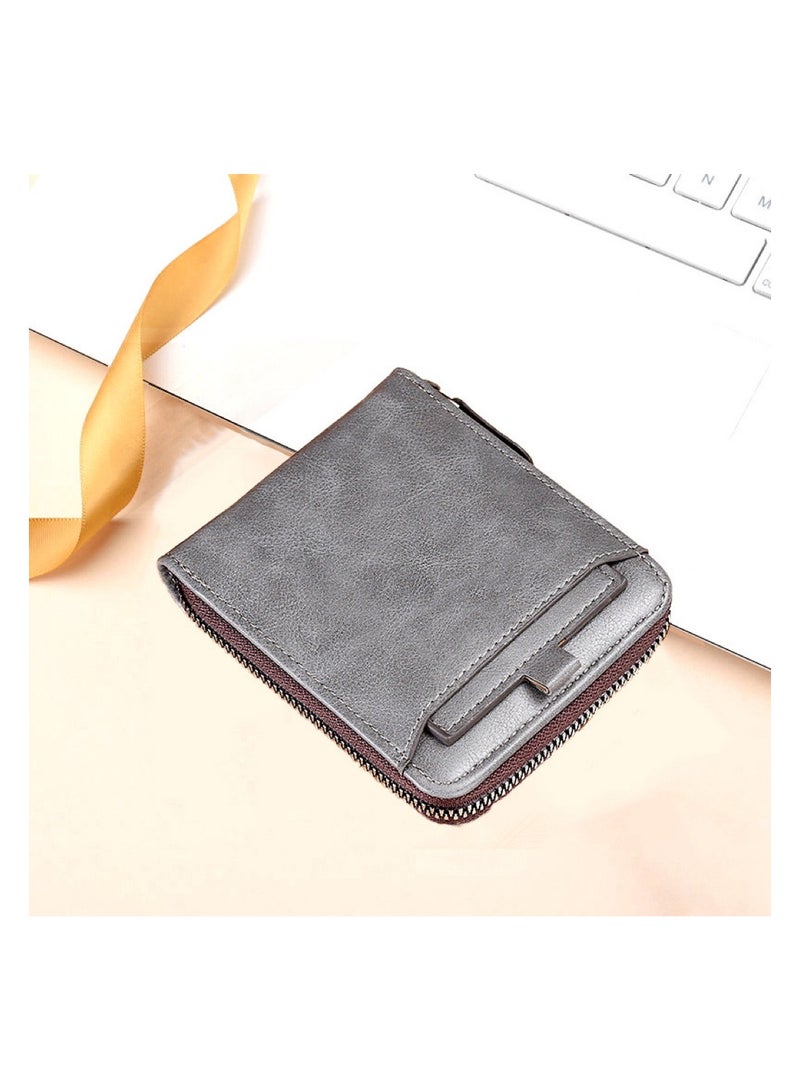 Goolsky Men's Faux Leather Fashion Business Wallet Solid Color Anti-Skimming Horizontal Design Large Capacity Zipper Short Wallet Card Holder Men's Coin Purse Holds Credit Cards, ID Cards, Bills, and Coins Ideal Holiday Gift Choice - Image 2