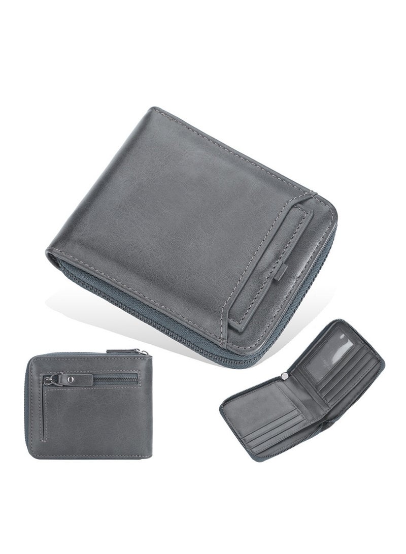 Goolsky Men's Faux Leather Fashion Business Wallet Solid Color Anti-Skimming Horizontal Design Large Capacity Zipper Short Wallet Card Holder Men's Coin Purse Holds Credit Cards, ID Cards, Bills, and Coins Ideal Holiday Gift Choice - Image 1