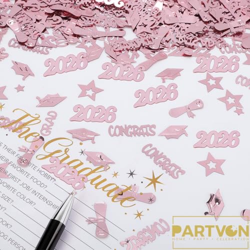 PARTVON Rose Gold Graduation Party Decorations 2026 Rose Gold Graduation Confetti Table Decorations for Graduation Party Supplies Congrats Grad Party Decorations - Image 5