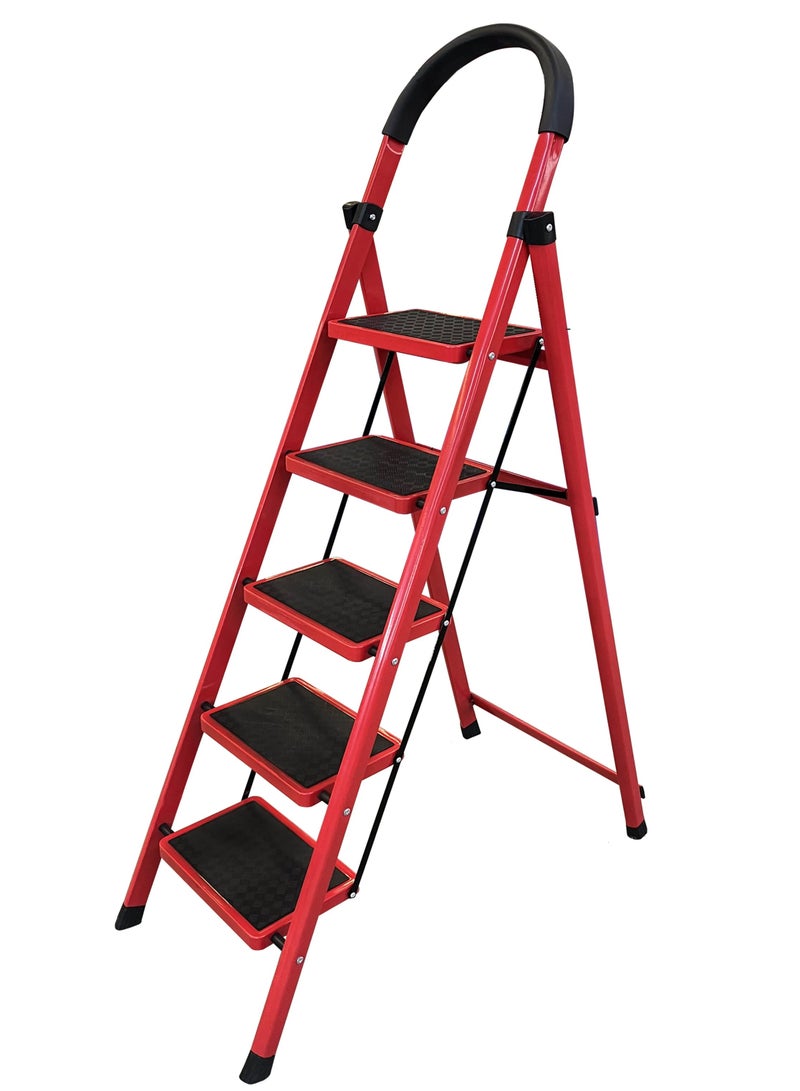 5-Step Metal Ladder with Non-Slip Steps Heavy Durable Steel Construction for Home Office Kitchen and Outdoor Use  Lightweight Foldable Design for Easy Storage and Maximum Stability  - Image 1