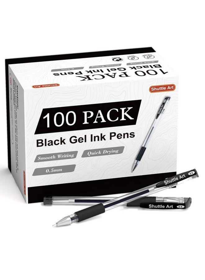 شاتل أرت أقلام جل سوداء، عبوة من 100 قلم حبر أسود برأس رفيع، أقلام حبر جل دوارة 0.5 مم، كتابة سلسة مع قبضة مريحة للمكتب والمدرسة والمنزل - Image 1