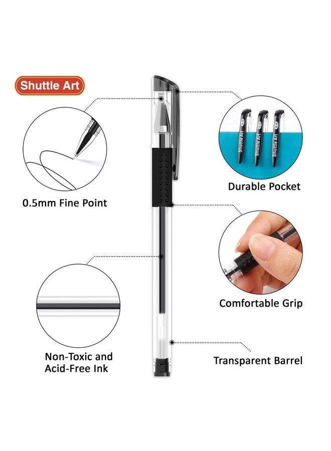 شاتل أرت أقلام جل سوداء، عبوة من 100 قلم حبر أسود برأس رفيع، أقلام حبر جل دوارة 0.5 مم، كتابة سلسة مع قبضة مريحة للمكتب والمدرسة والمنزل - Image 3