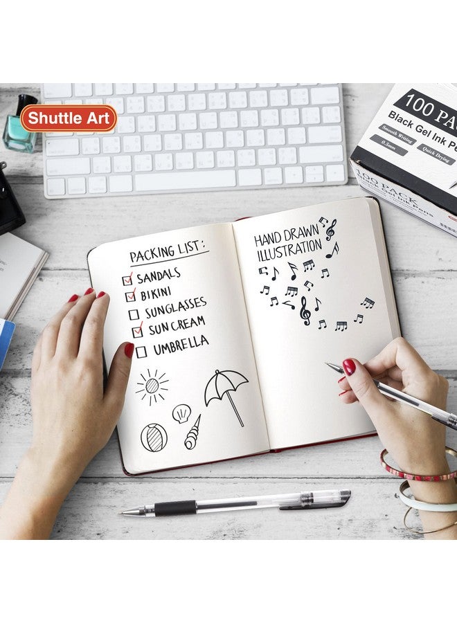 شاتل أرت أقلام جل سوداء، عبوة من 100 قلم حبر أسود برأس رفيع، أقلام حبر جل دوارة 0.5 مم، كتابة سلسة مع قبضة مريحة للمكتب والمدرسة والمنزل - Image 5