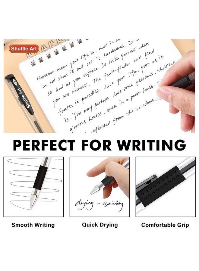 شاتل أرت أقلام جل سوداء، عبوة من 100 قلم حبر أسود برأس رفيع، أقلام حبر جل دوارة 0.5 مم، كتابة سلسة مع قبضة مريحة للمكتب والمدرسة والمنزل - Image 4