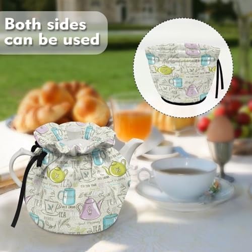 Xoenoiee غطاء إبريق الشاي من زوينوي قطن لغطاء إبريق الشاي غطاء عازل للغلايات غطاء إبريق الشاي للحفاظ على الحرارة لملحقات المطبخ المنزلية بنمط وقت الشاي - Image 4
