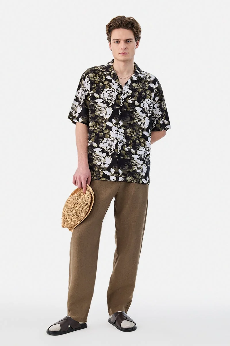 سنيتش Black Floral Half Sleeve Boxy Shirt
