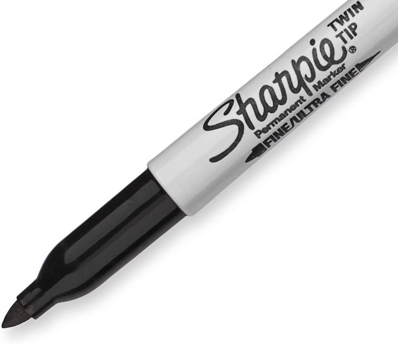 Sharpie ماركرات شاربى توين تيب الدائمة برأسين رفيع وعالي الدقة باللون الأسود 4 قطع - Image 4